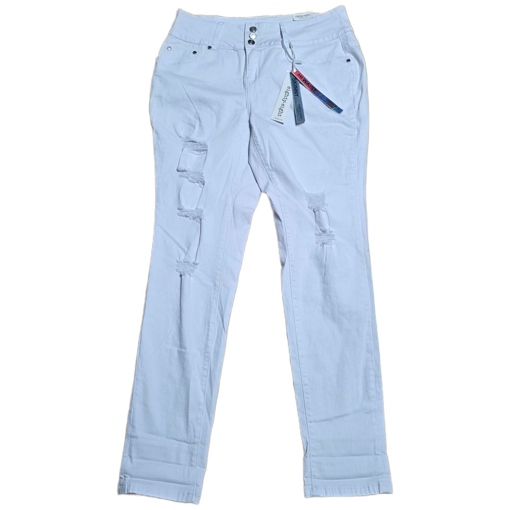 NWT Eighty Eight Premium Distressed Skinny‎ Jeans Women's Size 14 White Hi Waist